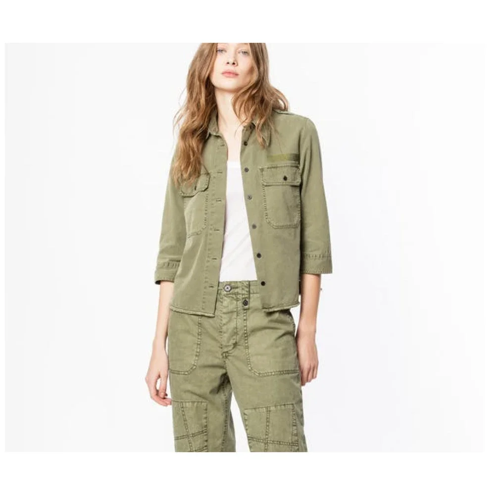 Zadig and Voltaire Toast Mili Green Military Shacket Shirt Size XS - Picture 1 of 14